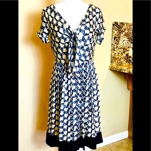 Anne Klein Silk Pleated Knot Print Tie Dress! 8-10